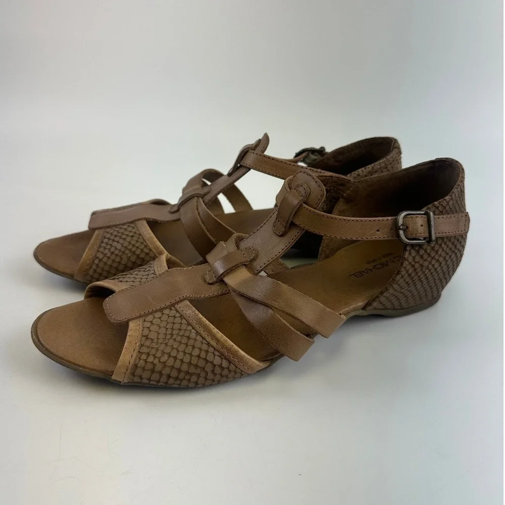 Eric Michael Brown Snakeskin Textured Strappy T-Strap Sandals Spain Women 39 8.5